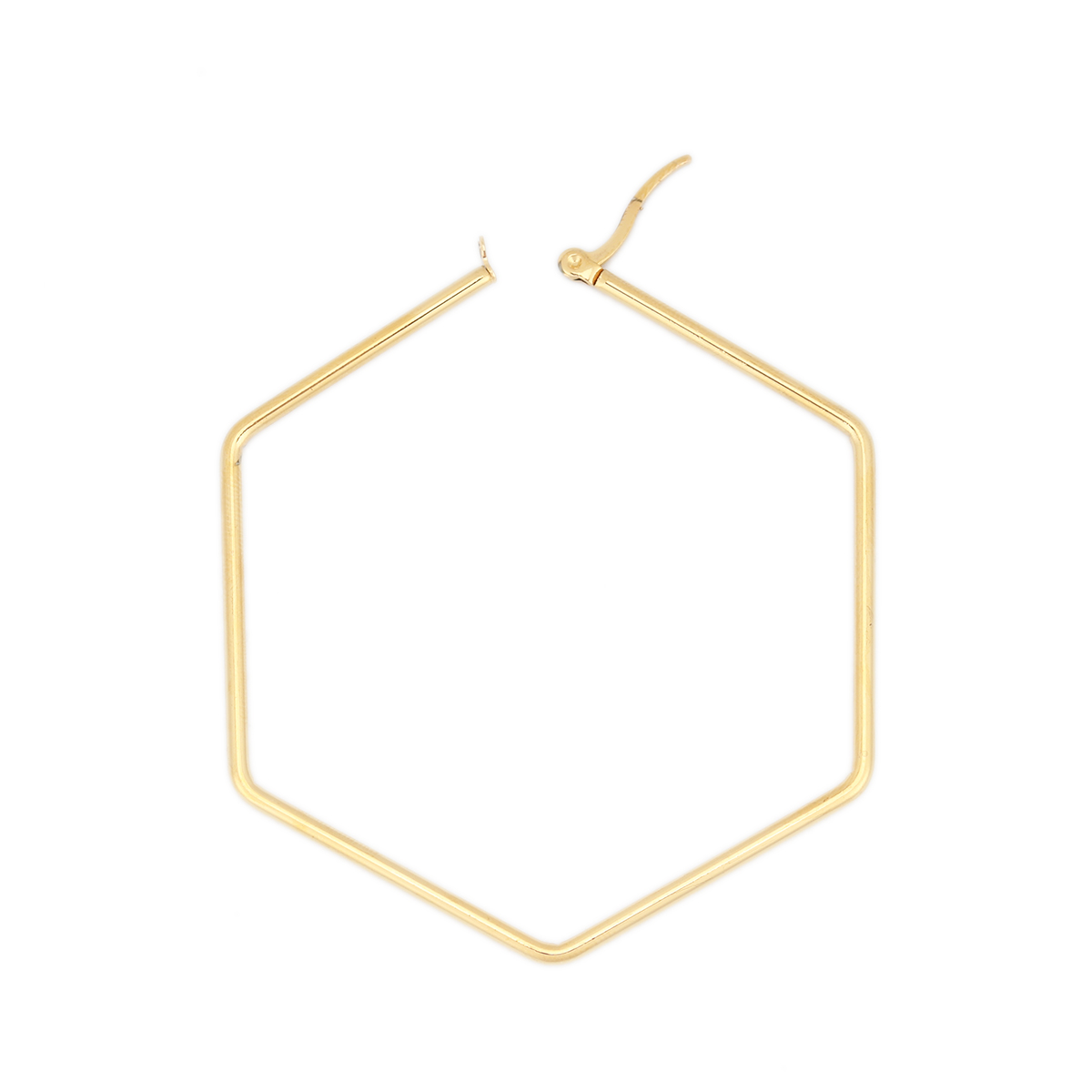 Imagen de 304 Acero Inoxidable Pendientes Círculos Chapado en Oro Hexágono 6.5cm x 6cm, Post/ Wire Size: (17 gauge), 1 Par