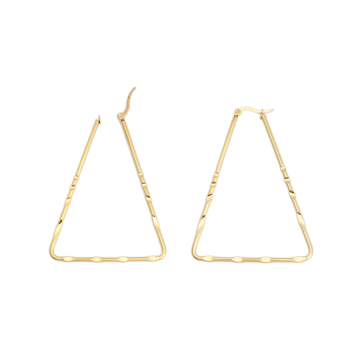 Imagen de 304 Acero Inoxidable Pendientes Círculos Chapado en Oro Triángulo Tallado 6.6cm x 5cm, Post/ Wire Size: (17 gauge), 1 Par