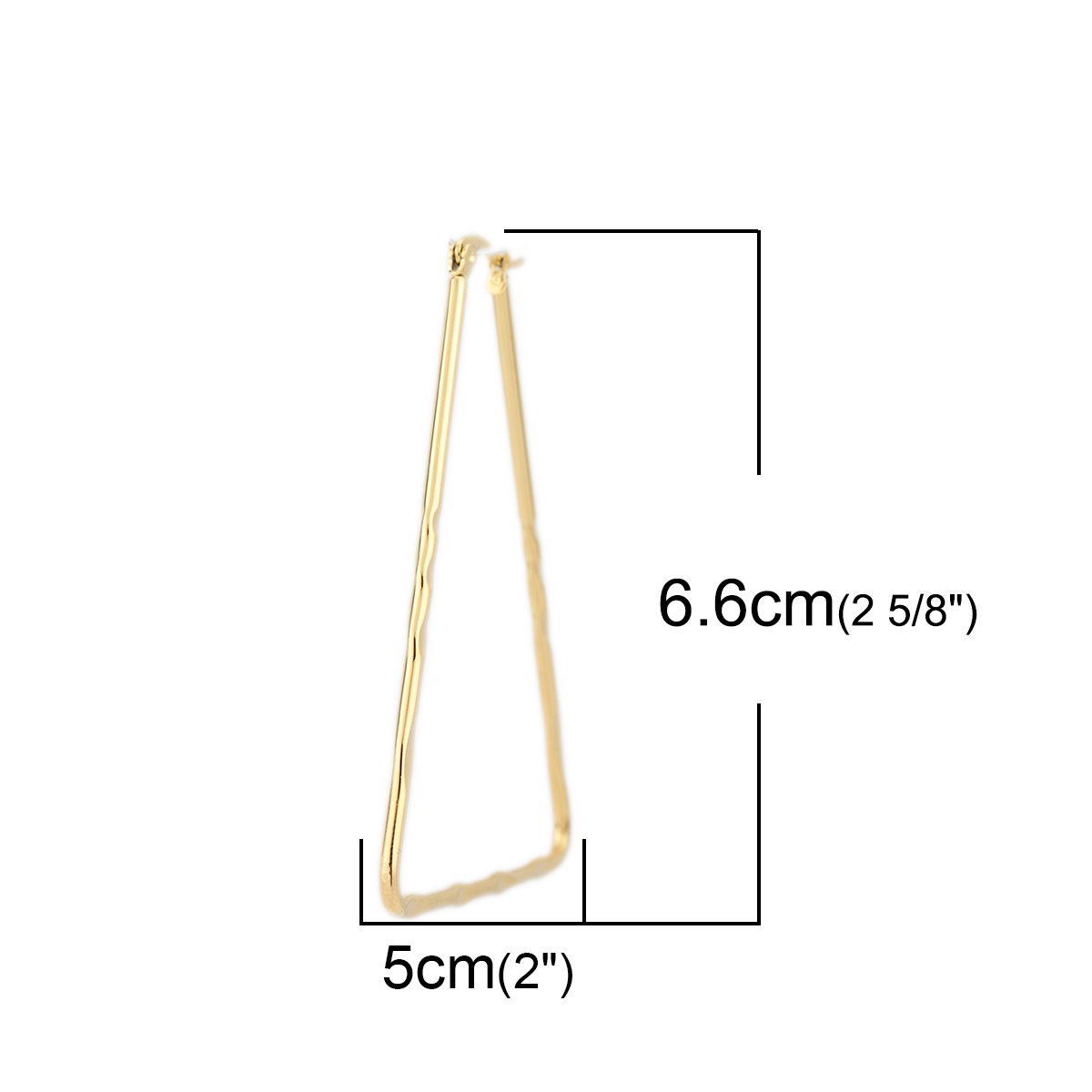 Imagen de 304 Acero Inoxidable Pendientes Círculos Chapado en Oro Triángulo Tallado 6.6cm x 5cm, Post/ Wire Size: (17 gauge), 1 Par