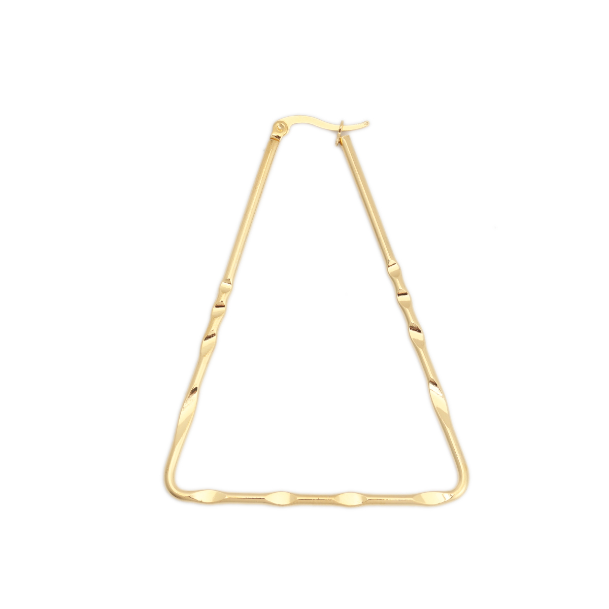 Imagen de 304 Acero Inoxidable Pendientes Círculos Chapado en Oro Triángulo Tallado 6.6cm x 5cm, Post/ Wire Size: (17 gauge), 1 Par