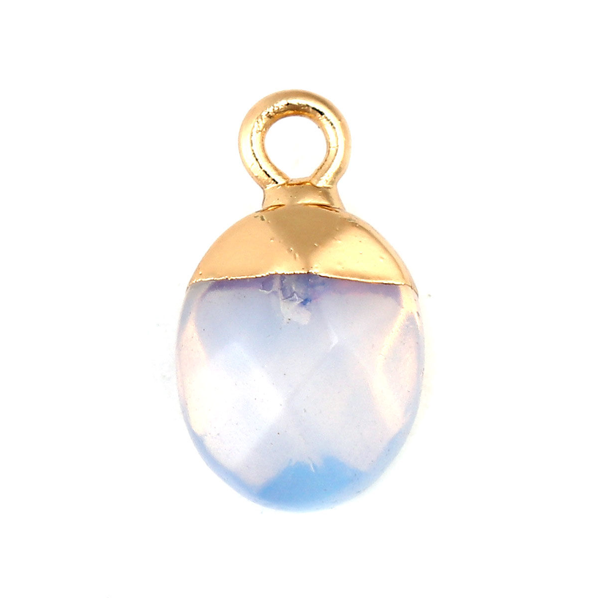Picture of (Grade A) Opal ( Synthetic ) Charms Gold Plated White Oval Faceted 14mm x 8mm, 1 Piece