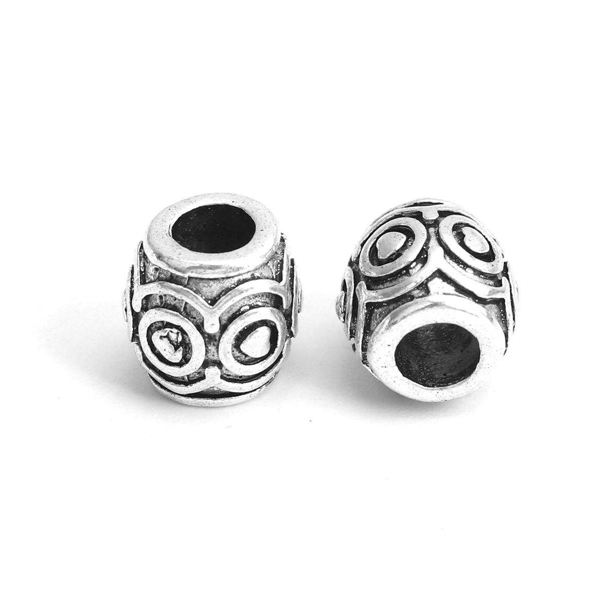 Picture of Zinc Based Alloy Spacer Beads Cylinder Antique Silver Color Carved Pattern About 10mm x 10mm, Hole: Approx 4.6mm, 5 PCs
