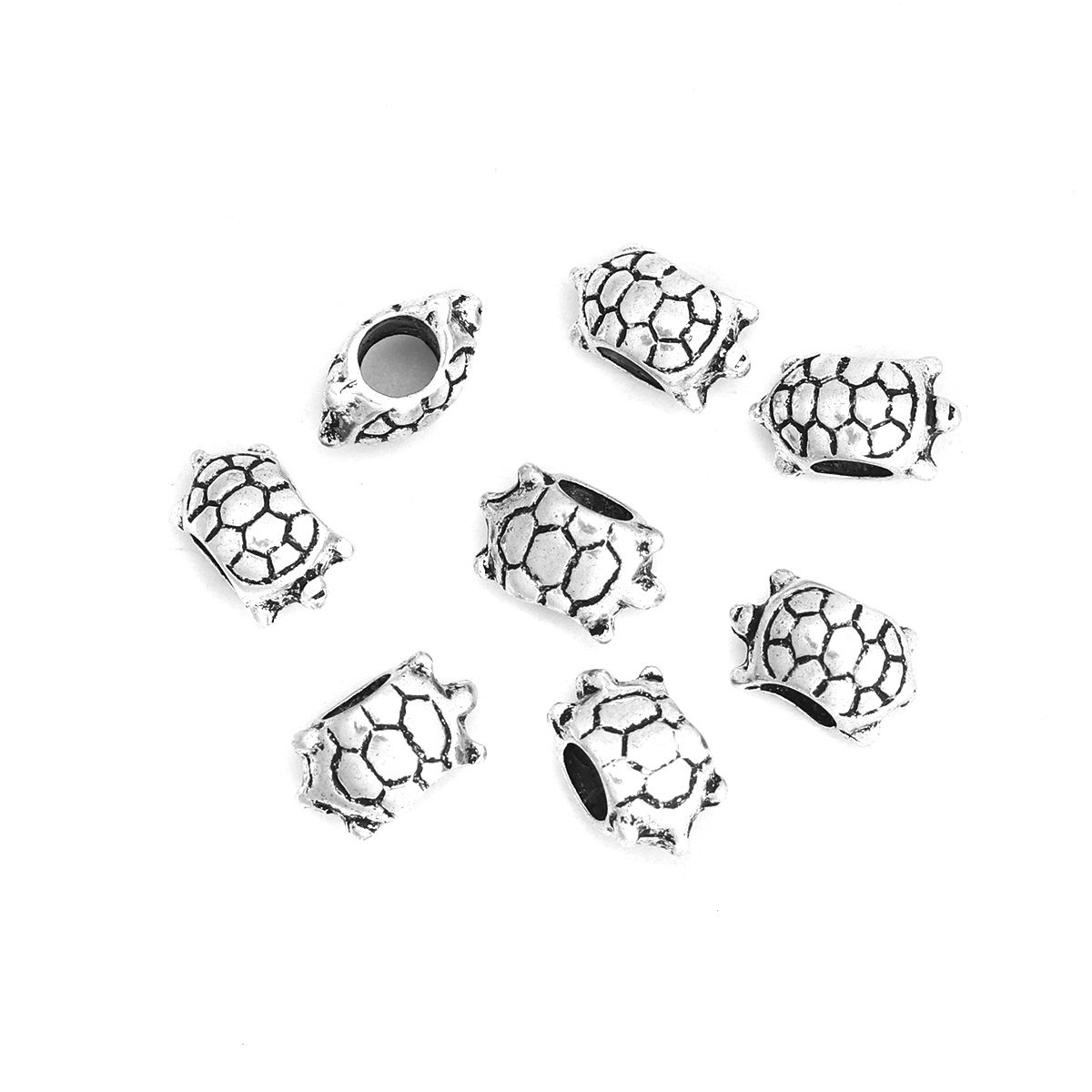 Imagen de Zamak Joyería del océano Cuentas Tortuga Marina Plata Antigua Aprox 12mm x 7mm, Agujero: Aprox 4.7mm x 4.2mm, 10 Unidades