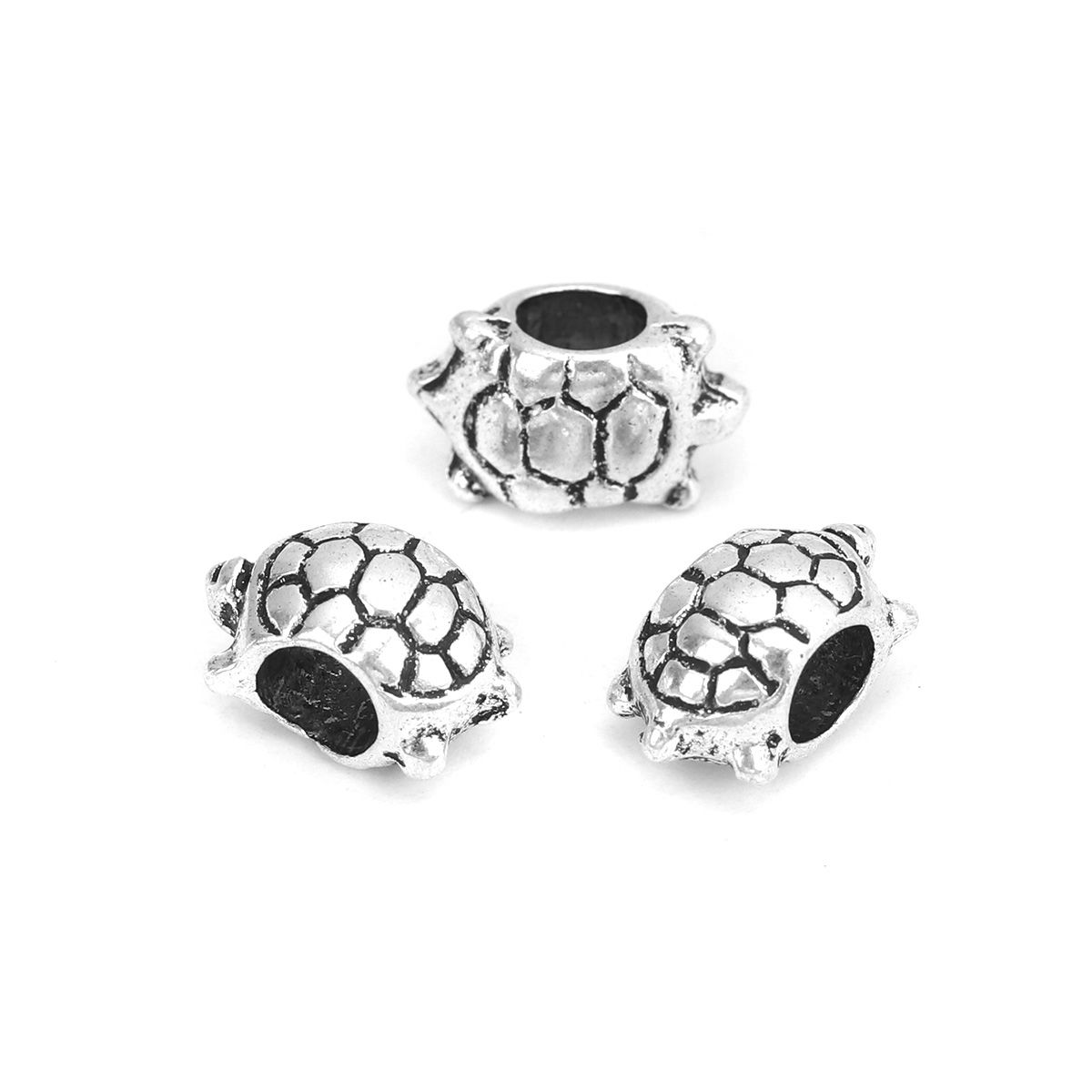 Imagen de Zamak Joyería del océano Cuentas Tortuga Marina Plata Antigua Aprox 12mm x 7mm, Agujero: Aprox 4.7mm x 4.2mm, 10 Unidades
