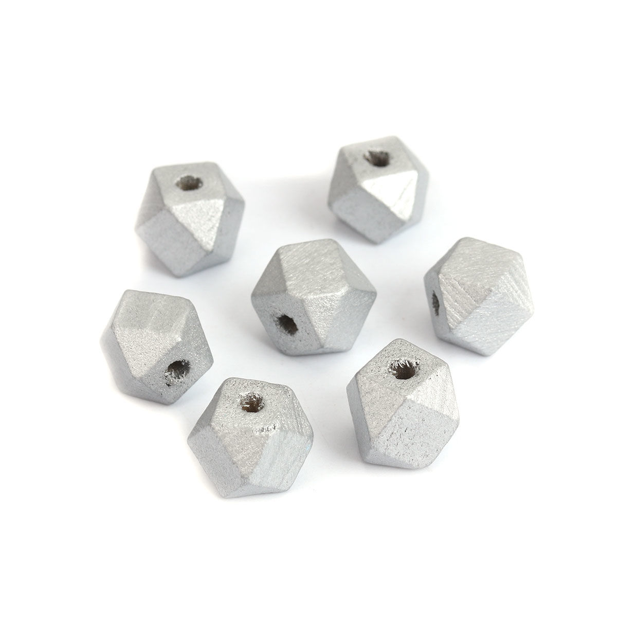 Imagen de Madera Espaciador Cuentas Geométrico Gris Plata Facetas Aprox 12mm x 12mm, Agujero: Aprox 3.1mm, 50 Unidades