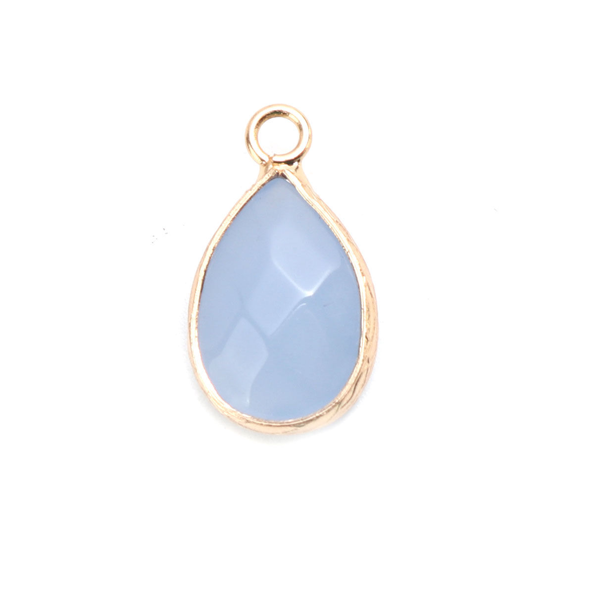Picture of (Grade B) Stone & Copper ( Natural ) Charms Gold Plated Light Blue Drop Faceted 20mm x 11mm, 1 Piece