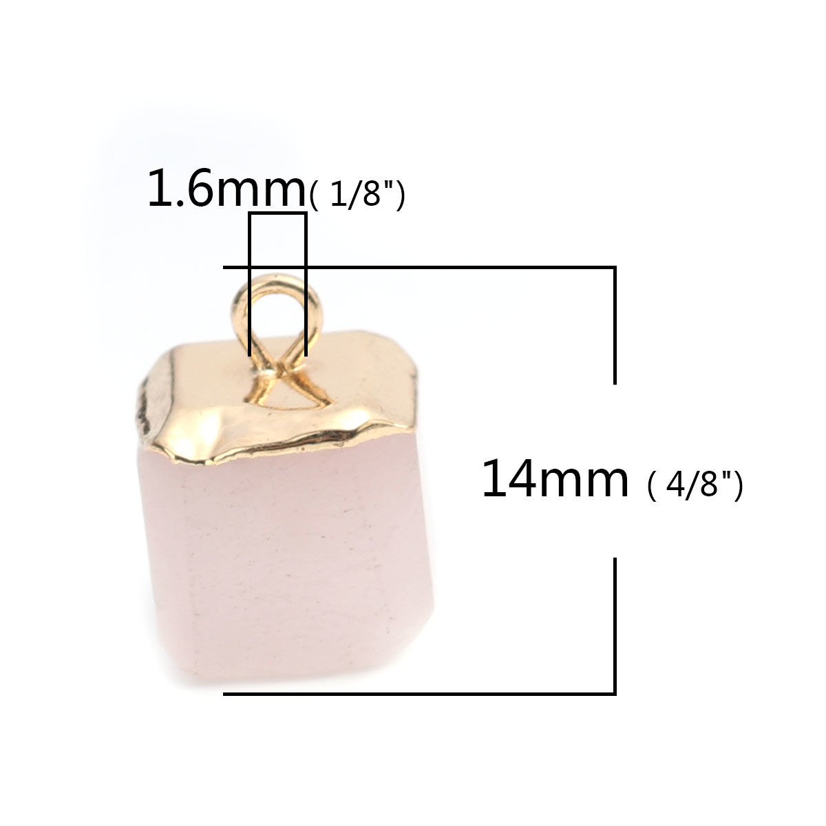 Picture of (Grade A) Brass & Rose Quartz ( Natural ) Charms Gold Plated Light Pink Cube 14mm x 10mm, 1 Piece