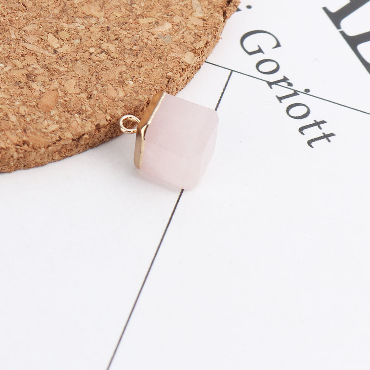 Picture of (Grade A) Brass & Rose Quartz ( Natural ) Charms Gold Plated Light Pink Cube 14mm x 10mm, 1 Piece