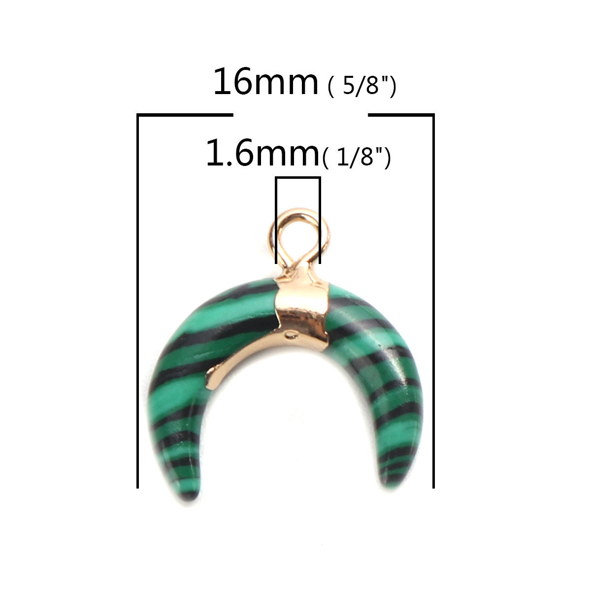 Imagen de (Grado B) Latón & Malaquita ( Natural ) Colgantes Charms Luna Media Verde 16mm x 16mm, 1 Unidad