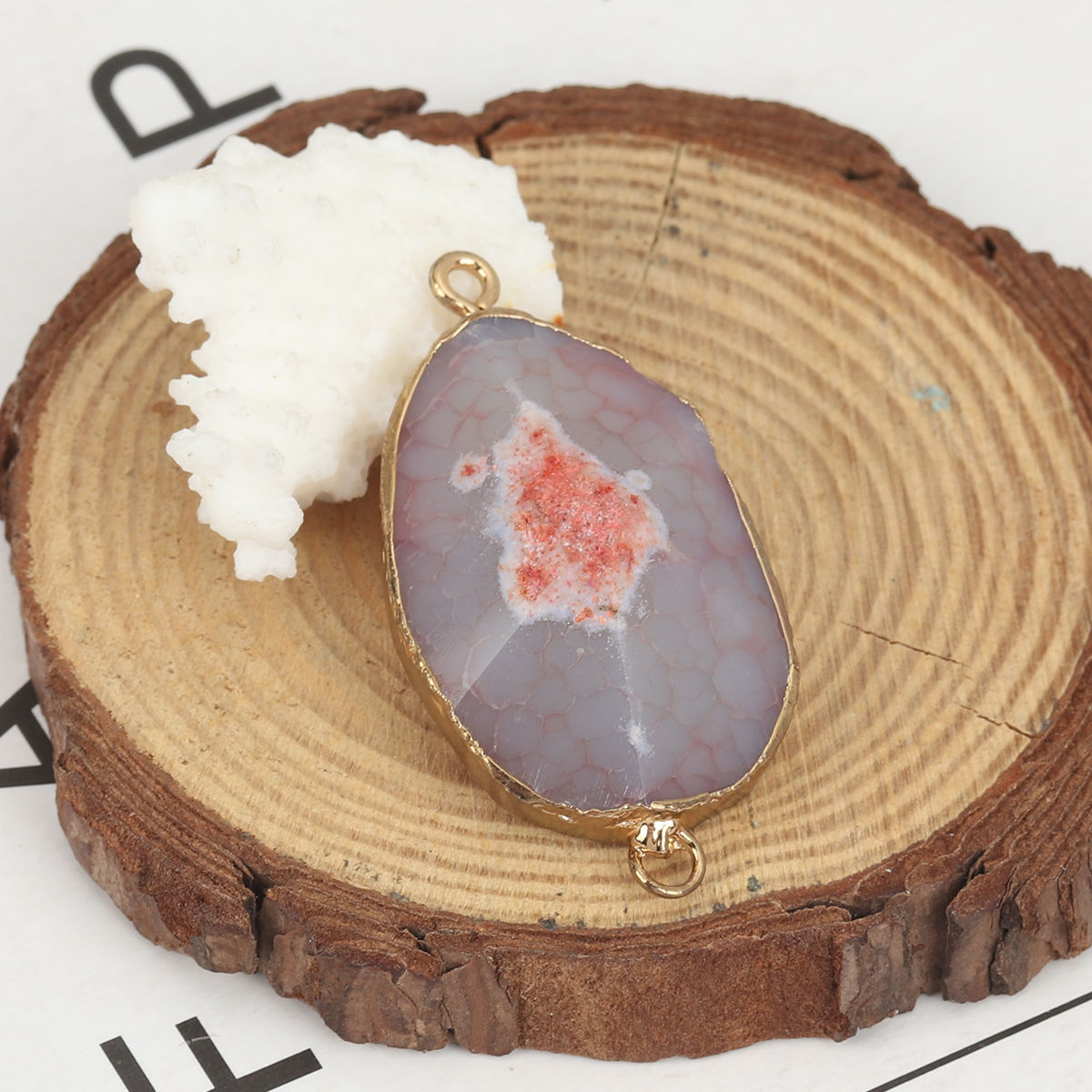 Bild von (Klasse A) Achat ( Natur ) Verbinder Tropfen Hellgrau 5cm x 2.6cm, 1 Stück