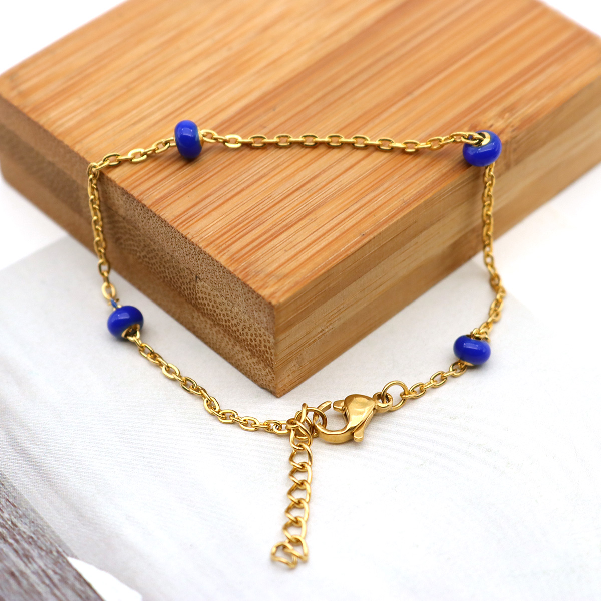 Bild von 304 Edelstahl Armband Vergoldet Blau 18cm lang, 1 Strang