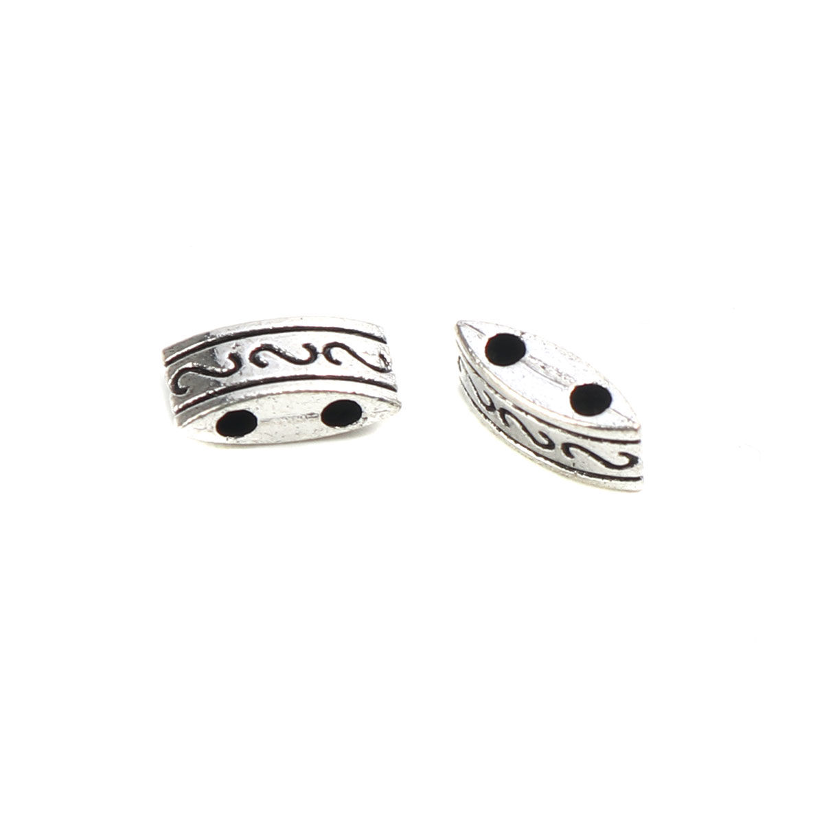 Imagen de Zamak Cuentas Dos Agujeros Rectángulo Plata Antigua Tatuaje S Aprox 10mm x 5mm, Agujero: Aprox 1.5mm, 100 Unidades
