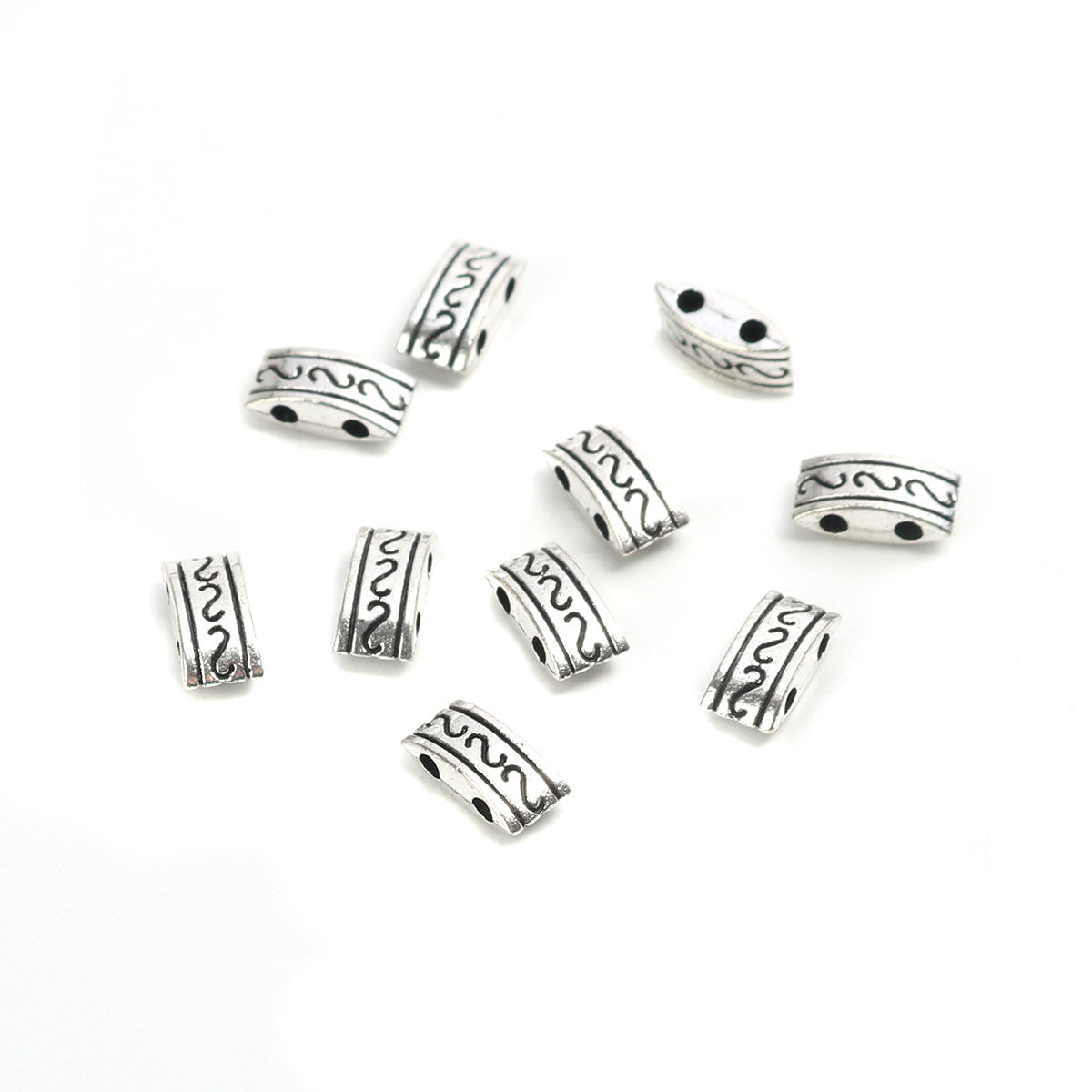 Imagen de Zamak Cuentas Dos Agujeros Rectángulo Plata Antigua Tatuaje S Aprox 10mm x 5mm, Agujero: Aprox 1.5mm, 100 Unidades