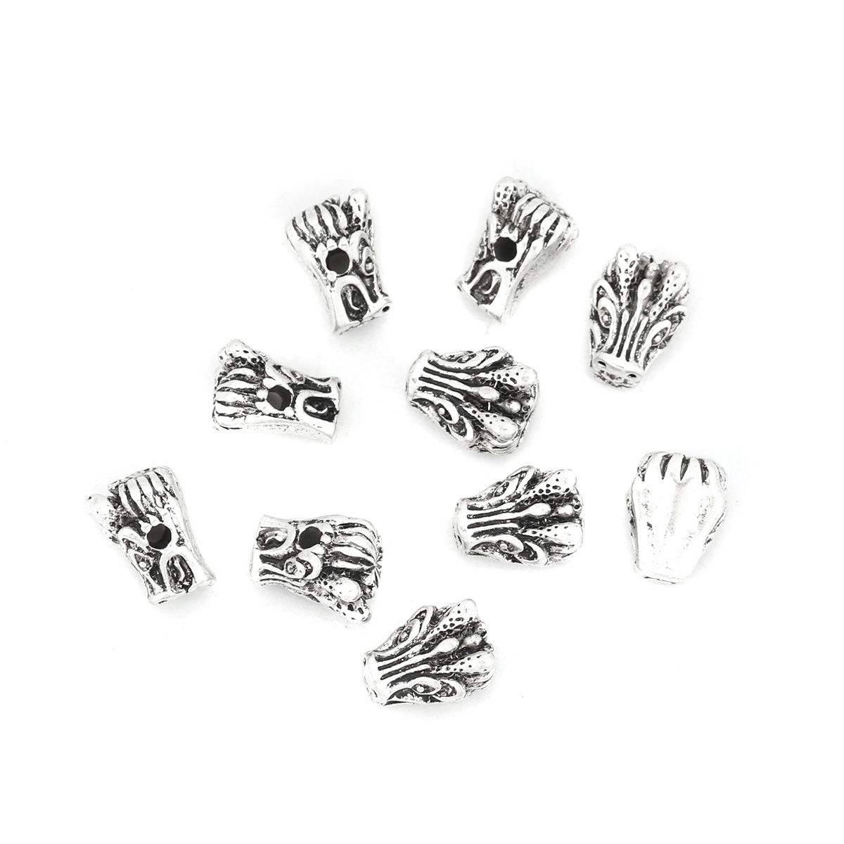 Picture of Zinc Based Alloy Beads Dragon Antique Silver Color About 11mm x 9mm, Hole: Approx 1.9mm, 10 PCs