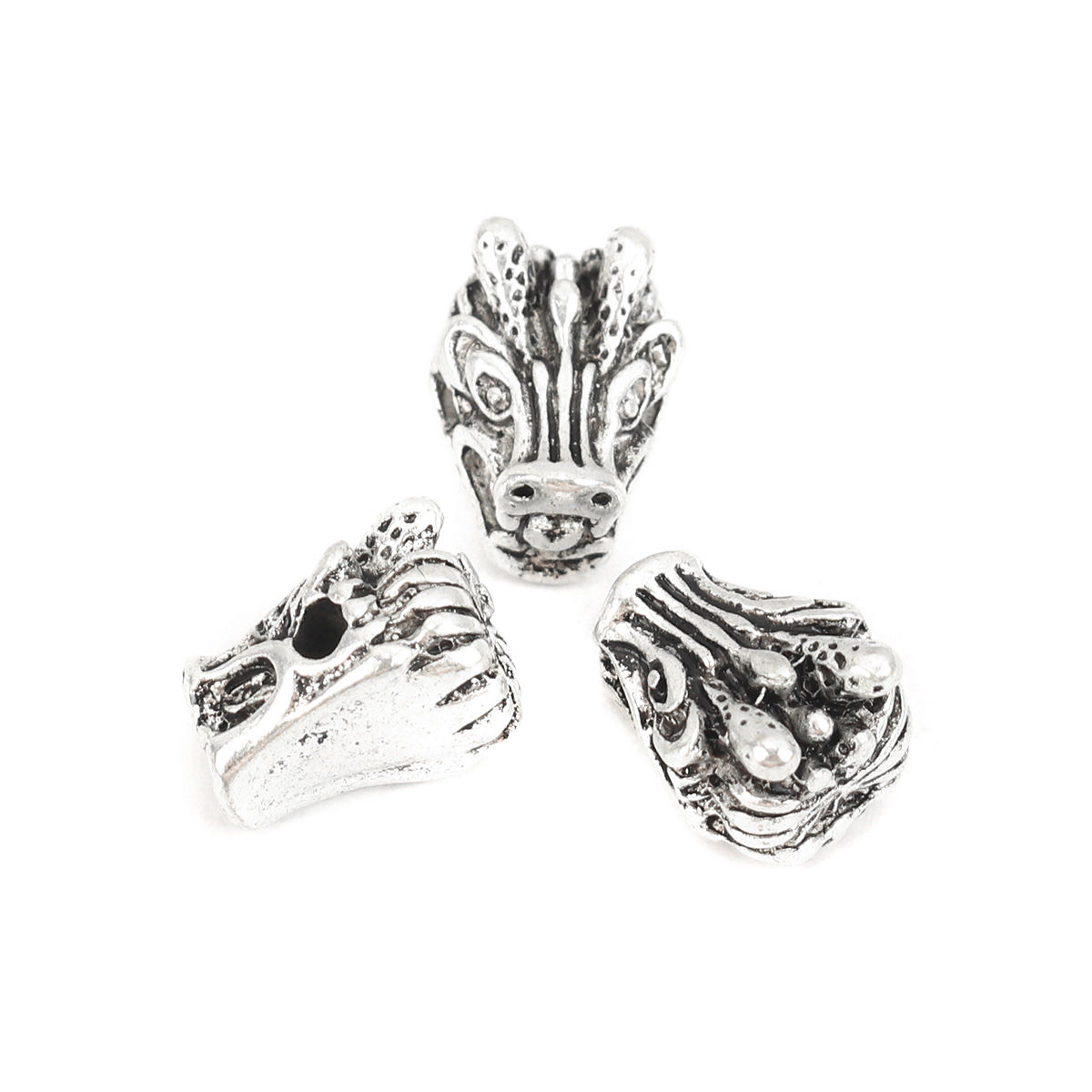Picture of Zinc Based Alloy Beads Dragon Antique Silver Color About 11mm x 9mm, Hole: Approx 1.9mm, 10 PCs