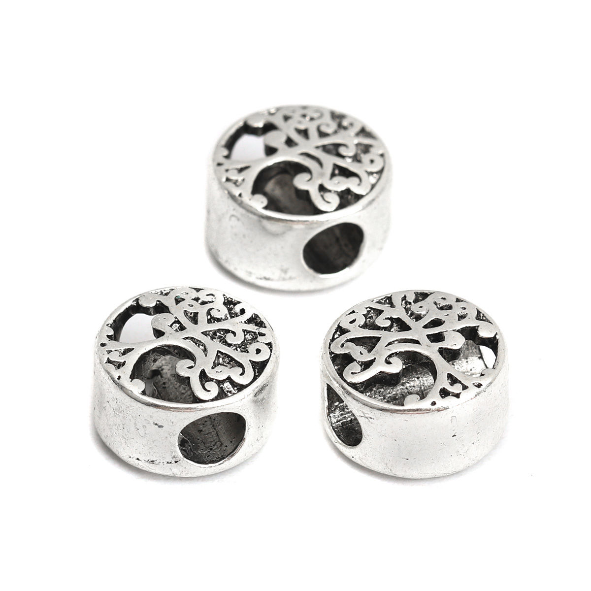 Picture of Zinc Based Alloy Beads Round Antique Silver Color Tree Hollow About 12mm Dia., Hole: Approx 4.2mm, 10 PCs