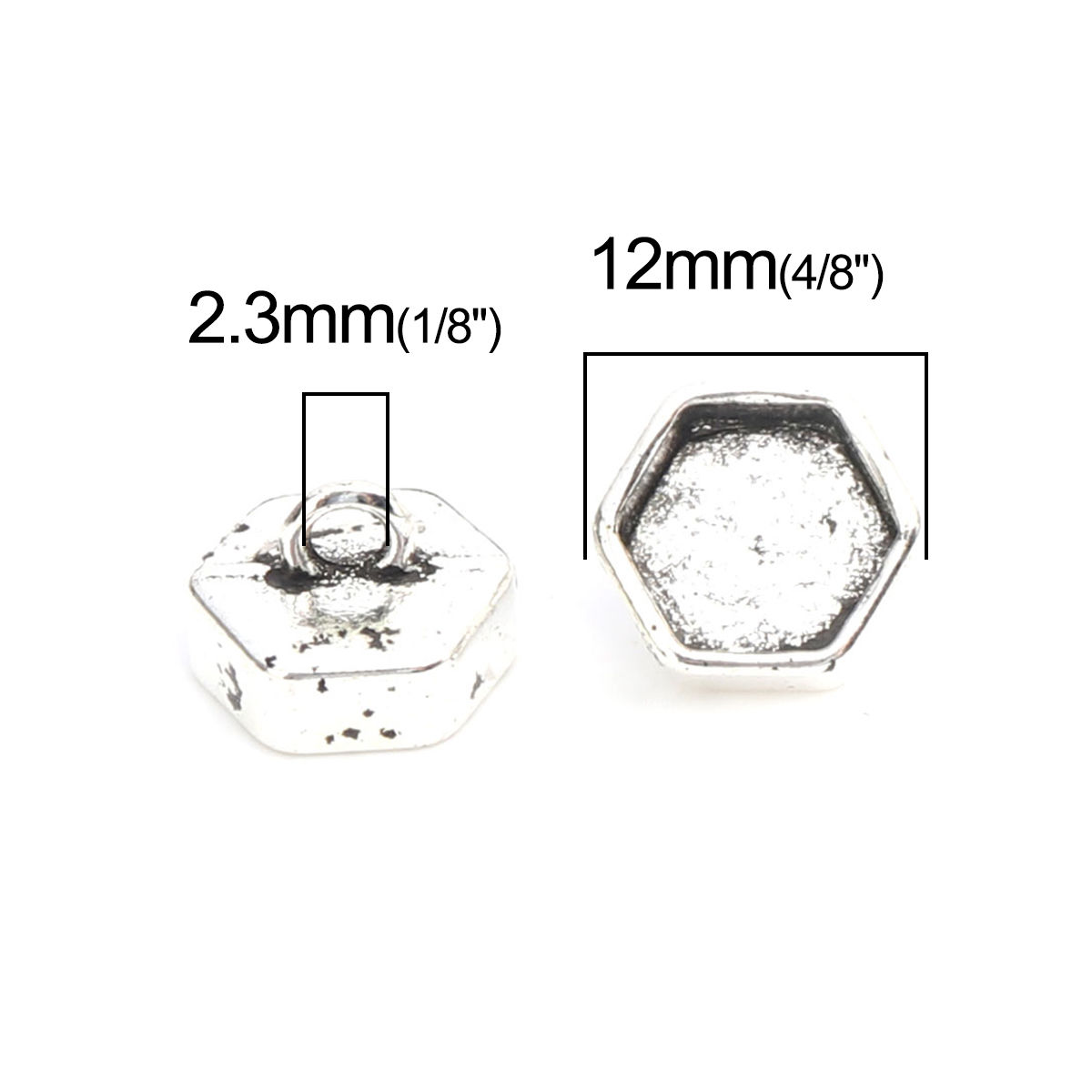 Picture of Zinc Based Alloy Cord End Caps Hexagon Antique Silver Color (Fits 9.5mm x 8.5mm Cord) 12mm x 8mm, 50 PCs