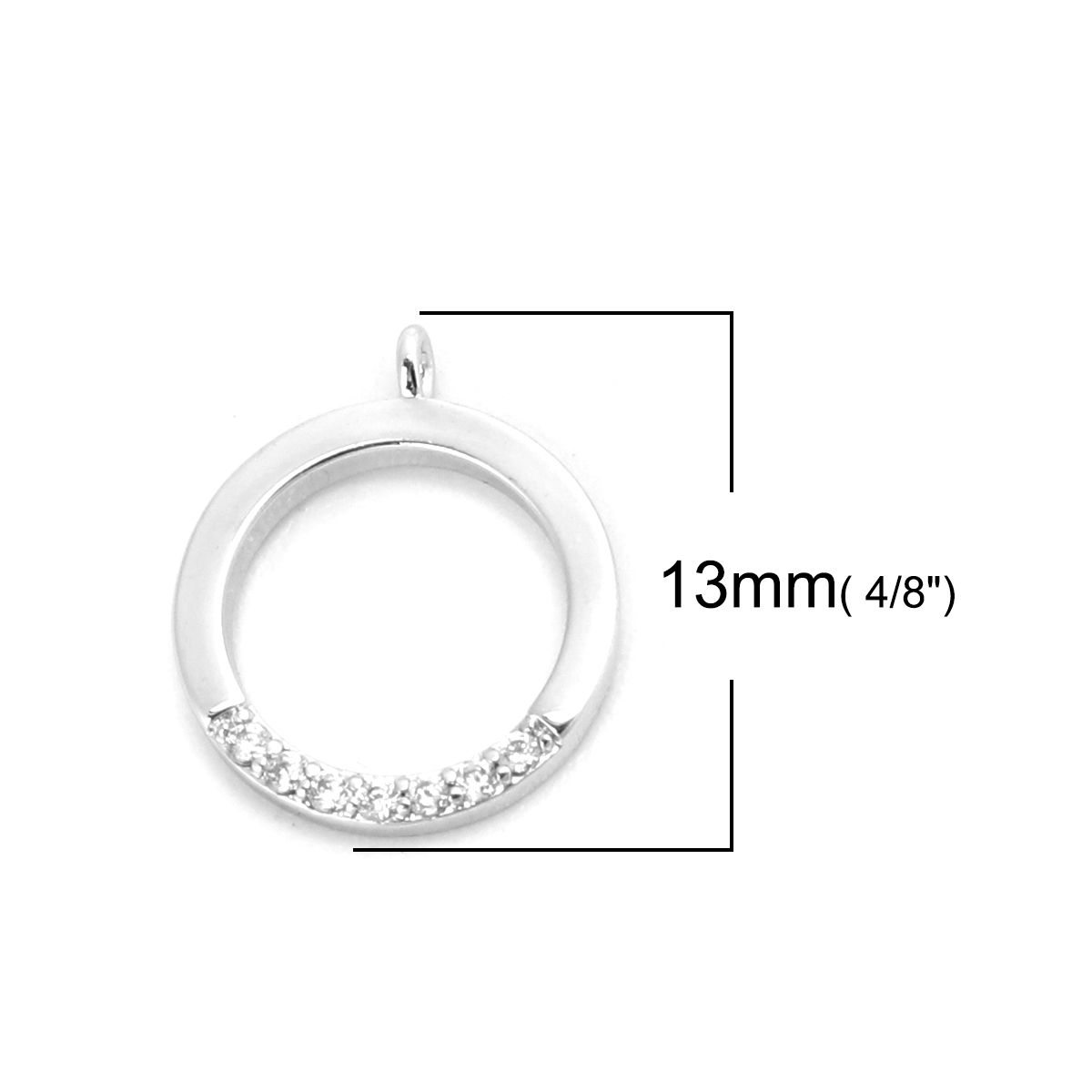 Picture of Brass Charms 18K Real Platinum Plated Round Clear Rhinestone 13mm x 11mm, 2 PCs