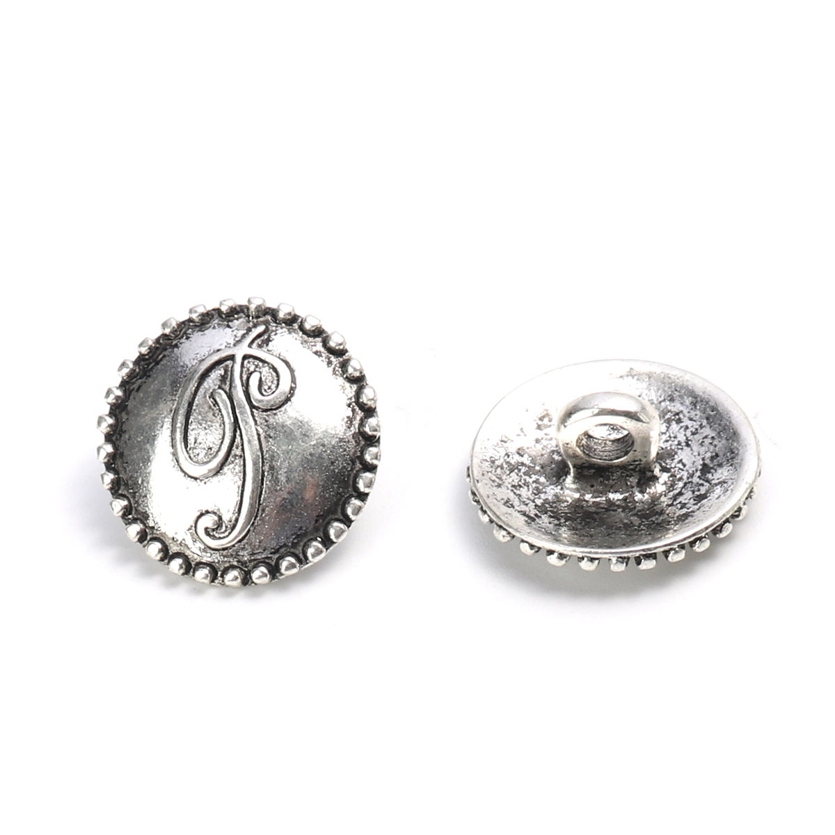 Picture of Zinc Based Alloy Sewing Shank Buttons Round Antique Silver Color 18mm Dia., 10 PCs