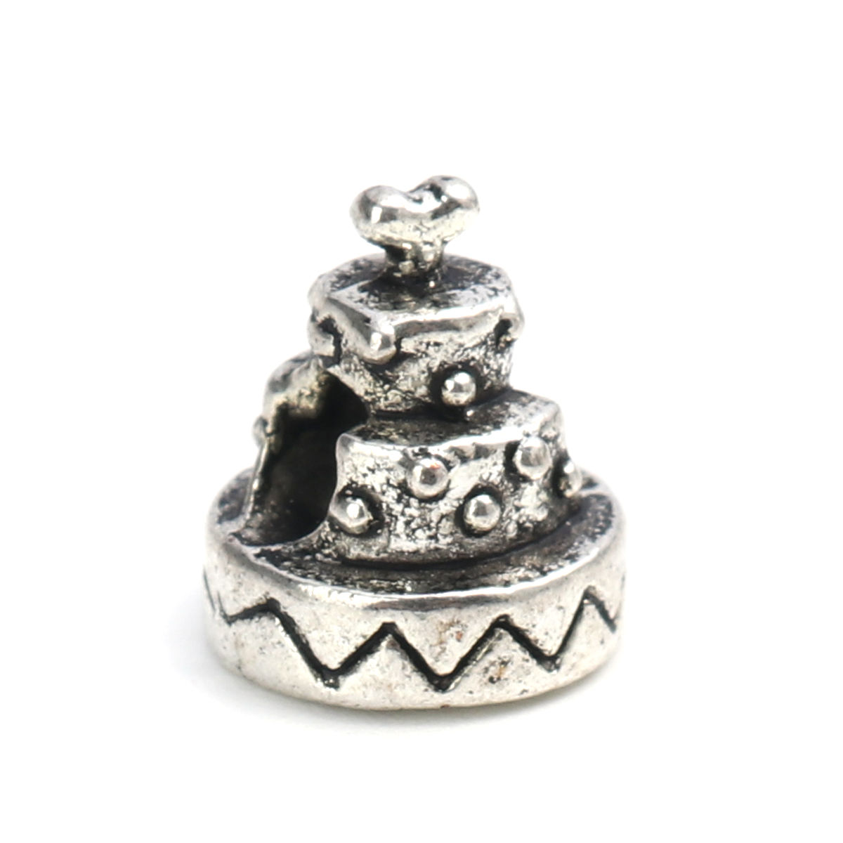 Picture of Zinc Based Alloy Beads Christmas Antique Silver Color Cake About 11mm x 9mm, Hole: Approx 3.5mm, 50 PCs