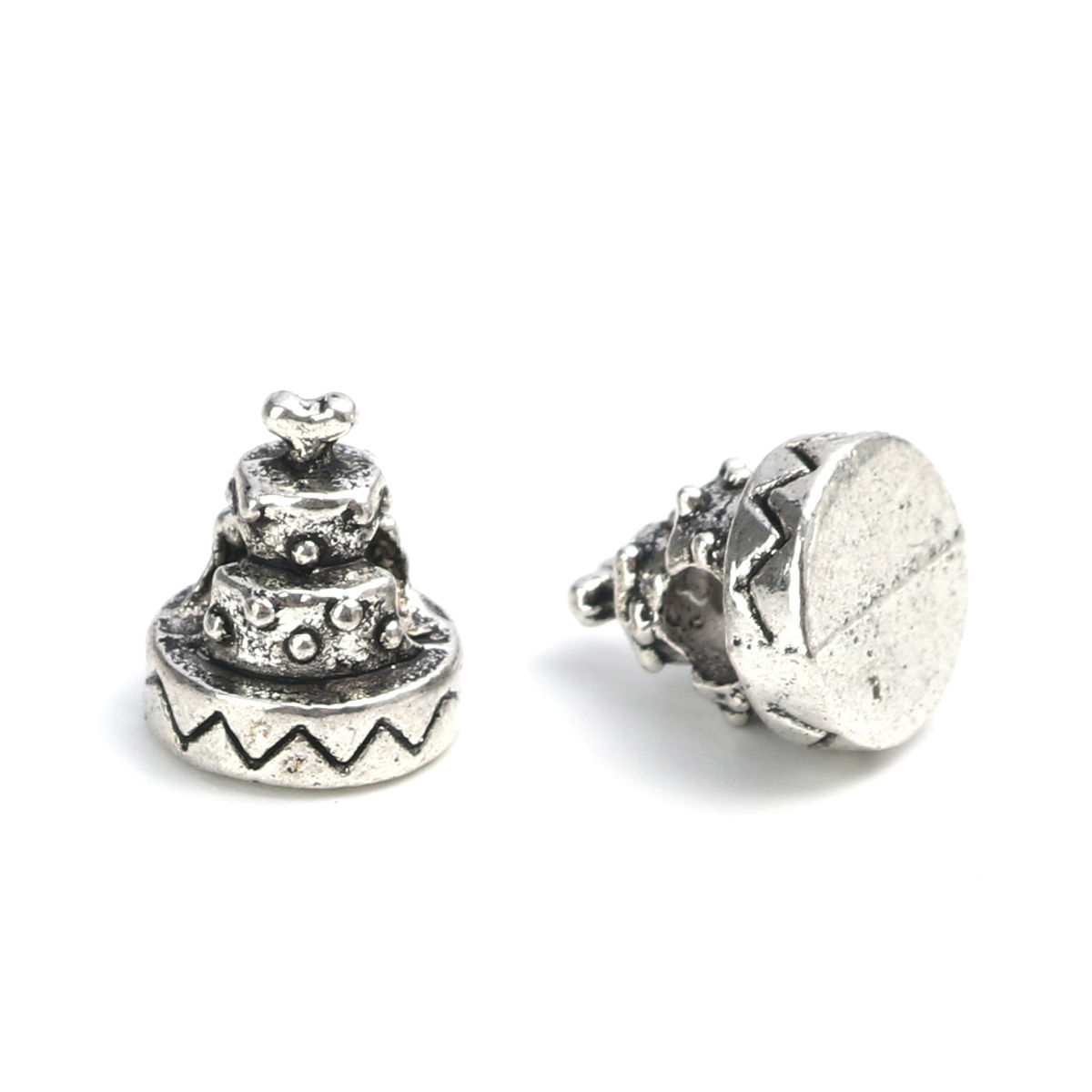 Picture of Zinc Based Alloy Beads Christmas Antique Silver Color Cake About 11mm x 9mm, Hole: Approx 3.5mm, 50 PCs