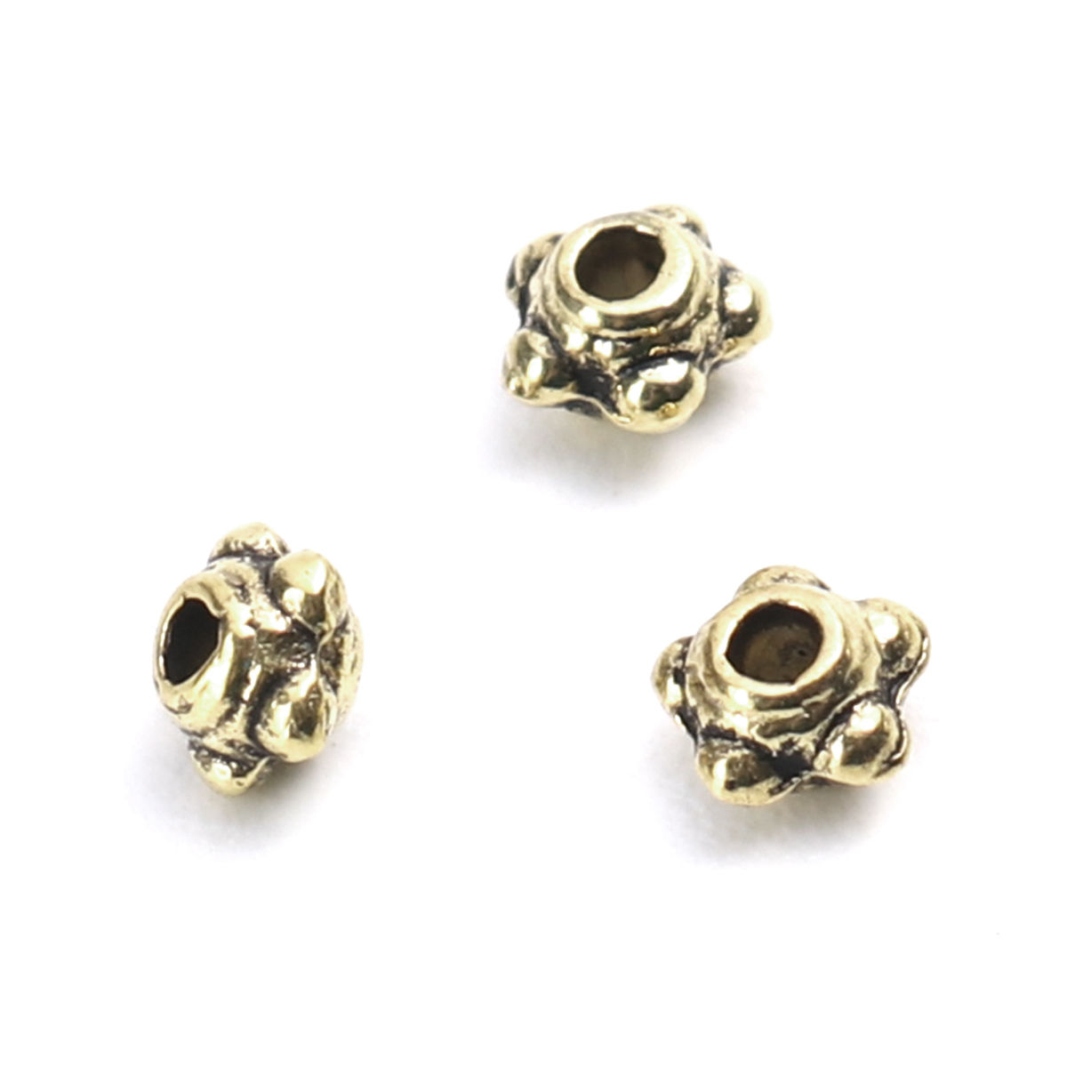 Picture of Zinc Based Alloy Beads Round Gold Tone Antique Gold About 4mm Dia., Hole: Approx 0.9mm, 300 PCs