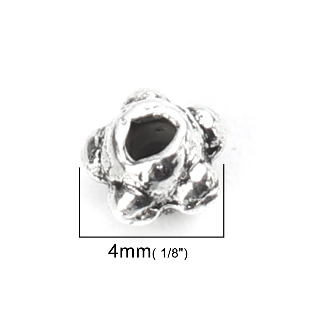 Imagen de Zamak Cuentas Ronda Plata Antigua Tallado Aprox 4mm Dia, Agujero: Aprox 1.1mm, 300 Unidades