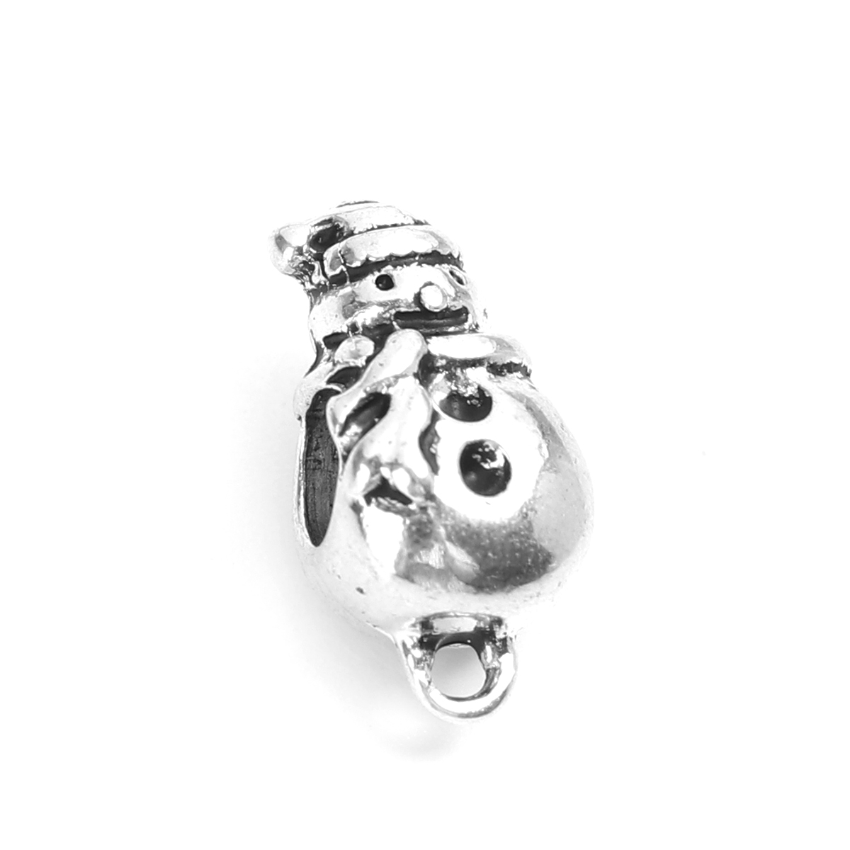 Picture of Zinc Based Alloy Bail Beads Christmas Snowman Antique Silver Color 18mm x 9mm, 10 PCs
