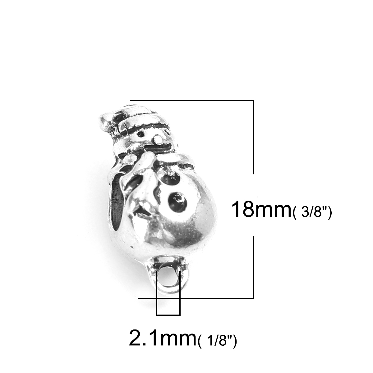 Picture of Zinc Based Alloy Bail Beads Christmas Snowman Antique Silver Color 18mm x 9mm, 10 PCs