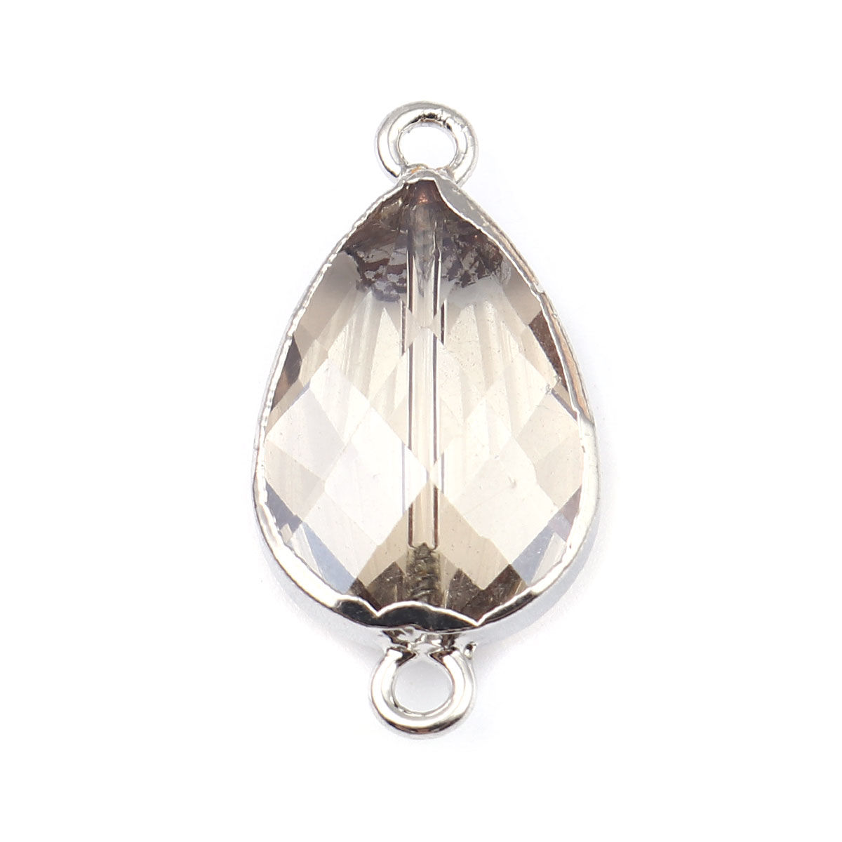 Picture of Natural Glass Connectors Drop Silver Tone Transparent Clear Faceted 3.3cm x 1.7cm, 1 Piece
