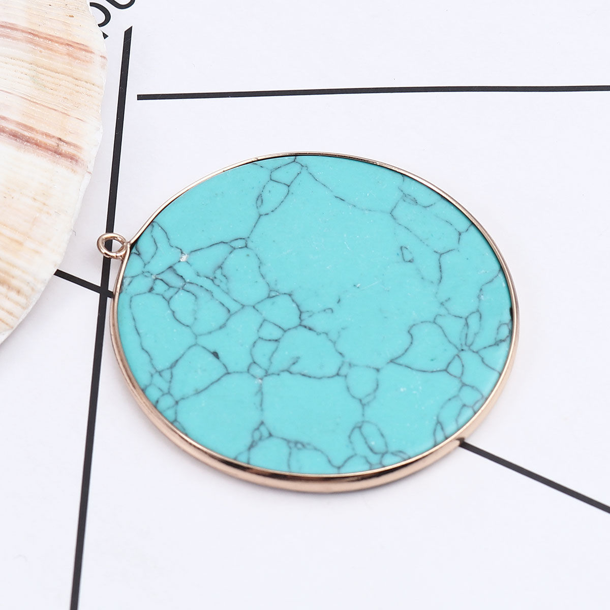 Bild von (Klasse A) Türkis ( Natur ) Anhänger Rund Vergoldet Blau Spalte 5.5cm x 5.1cm, 1 Stück