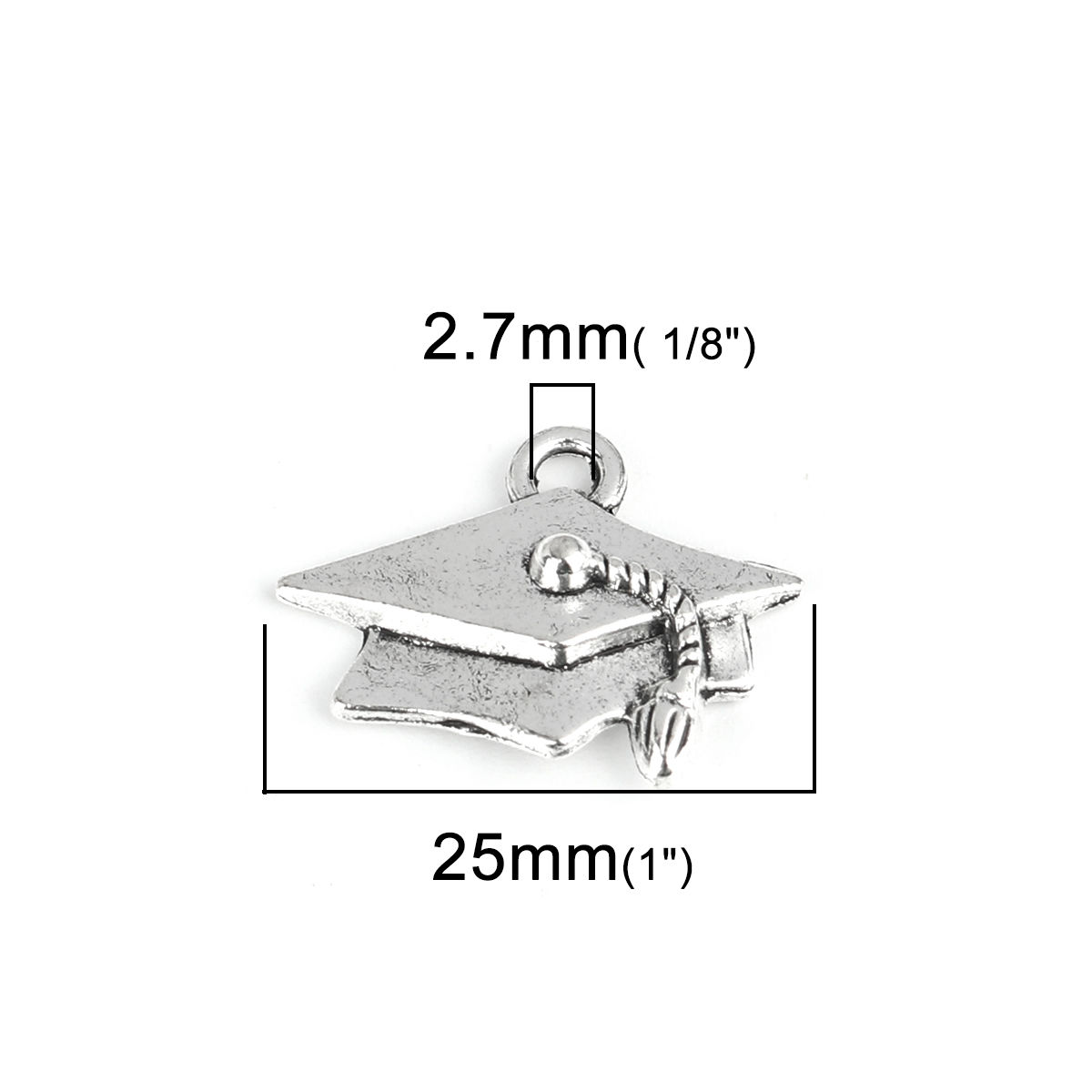 Picture of Zinc Based Alloy College Jewelry Charms Antique Silver Color Trencher Cap 25mm x 20mm, 20 PCs