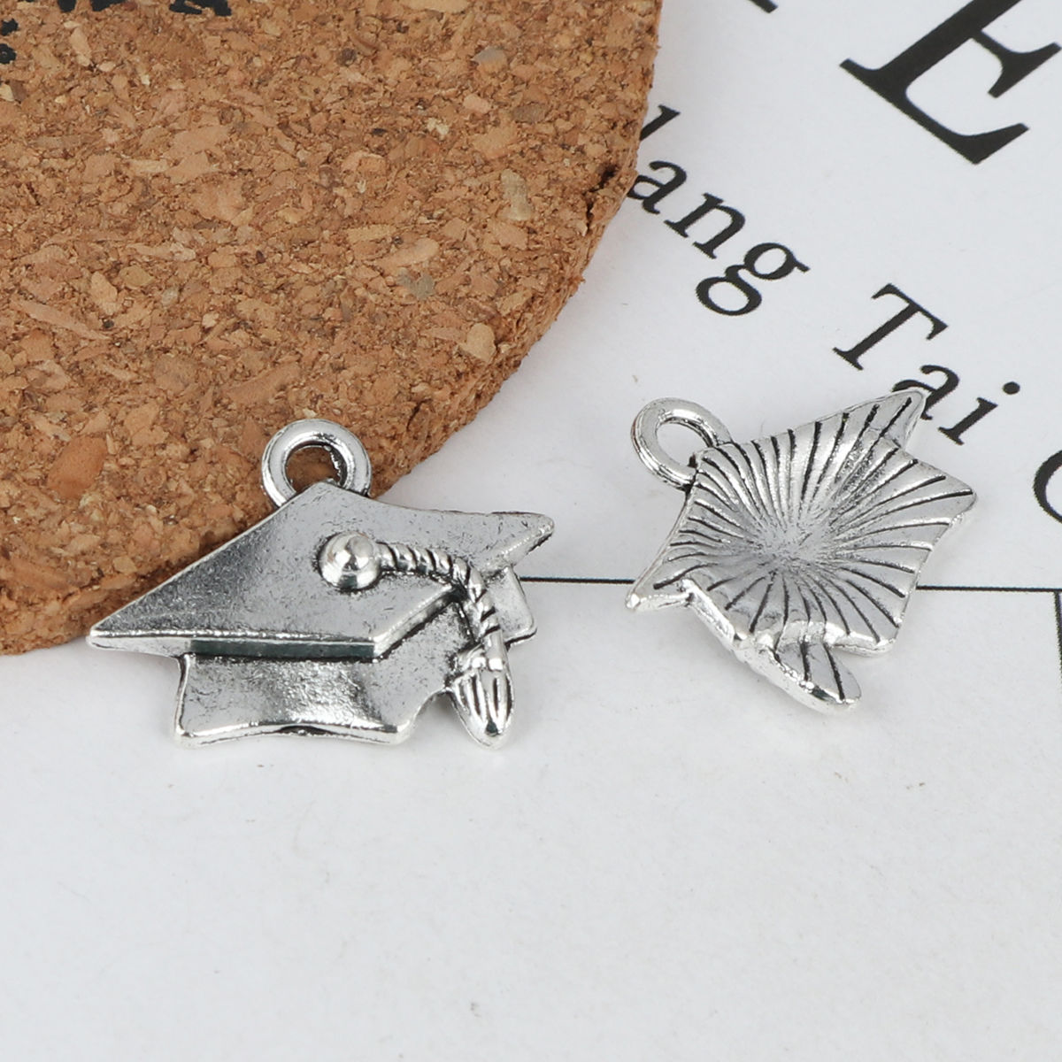Picture of Zinc Based Alloy College Jewelry Charms Antique Silver Color Trencher Cap 25mm x 20mm, 20 PCs