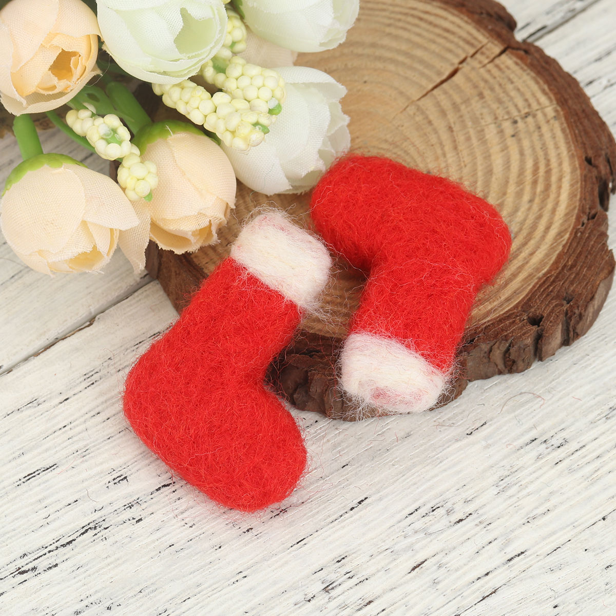 Imagen de Lana Navidad DIY Artesanía Rojo Calcetín 4cm x 3.3cm, 2 Unidades