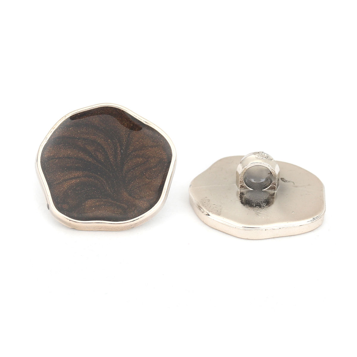 Picture of ABS Sewing Shank Buttons Irregular Golden Dark Coffee Enamel 21mm x 20mm, 10 PCs
