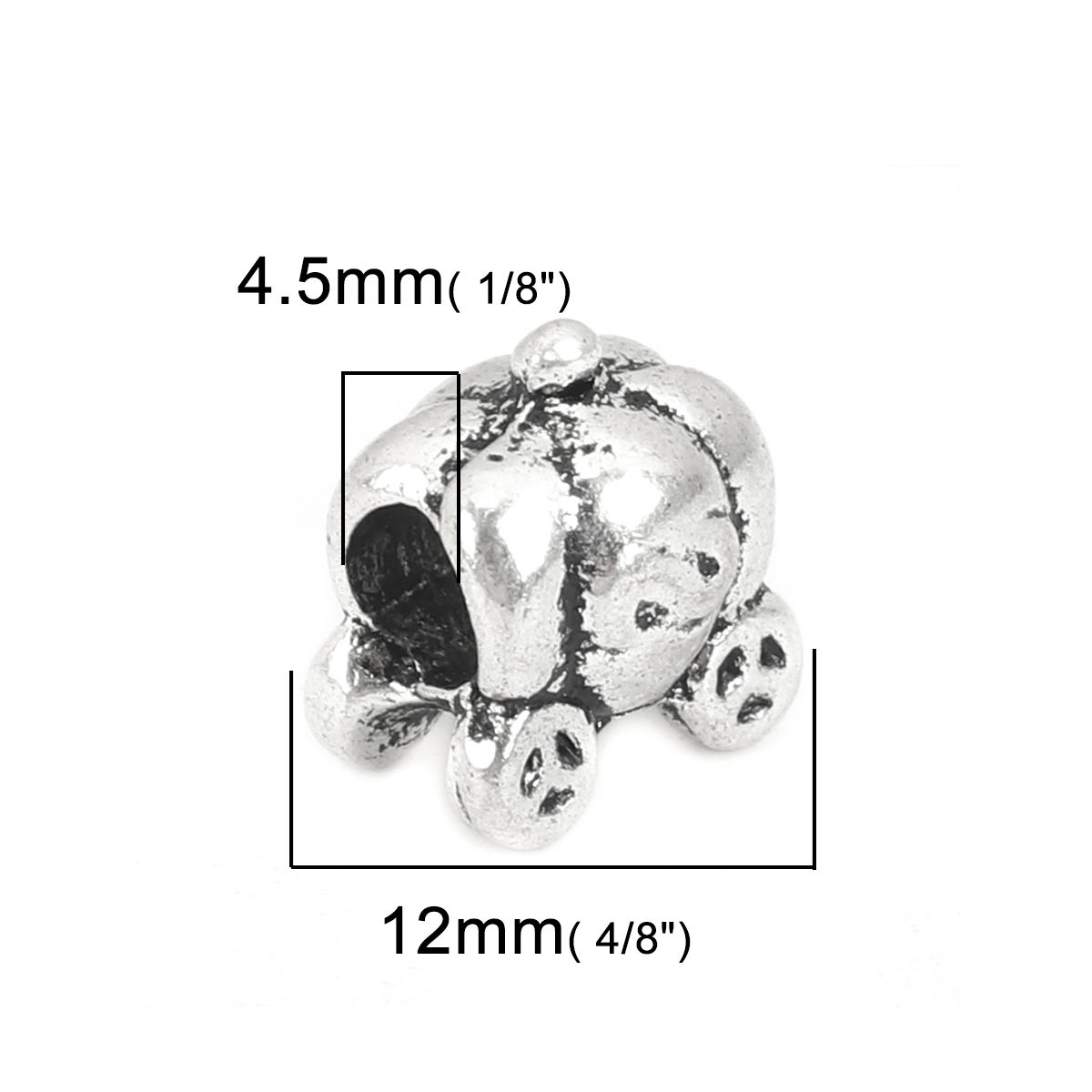 Picture of Zinc Based Alloy Halloween Beads Pumpkin Carriage Antique Silver Color About 12mm x 11mm, 10 PCs