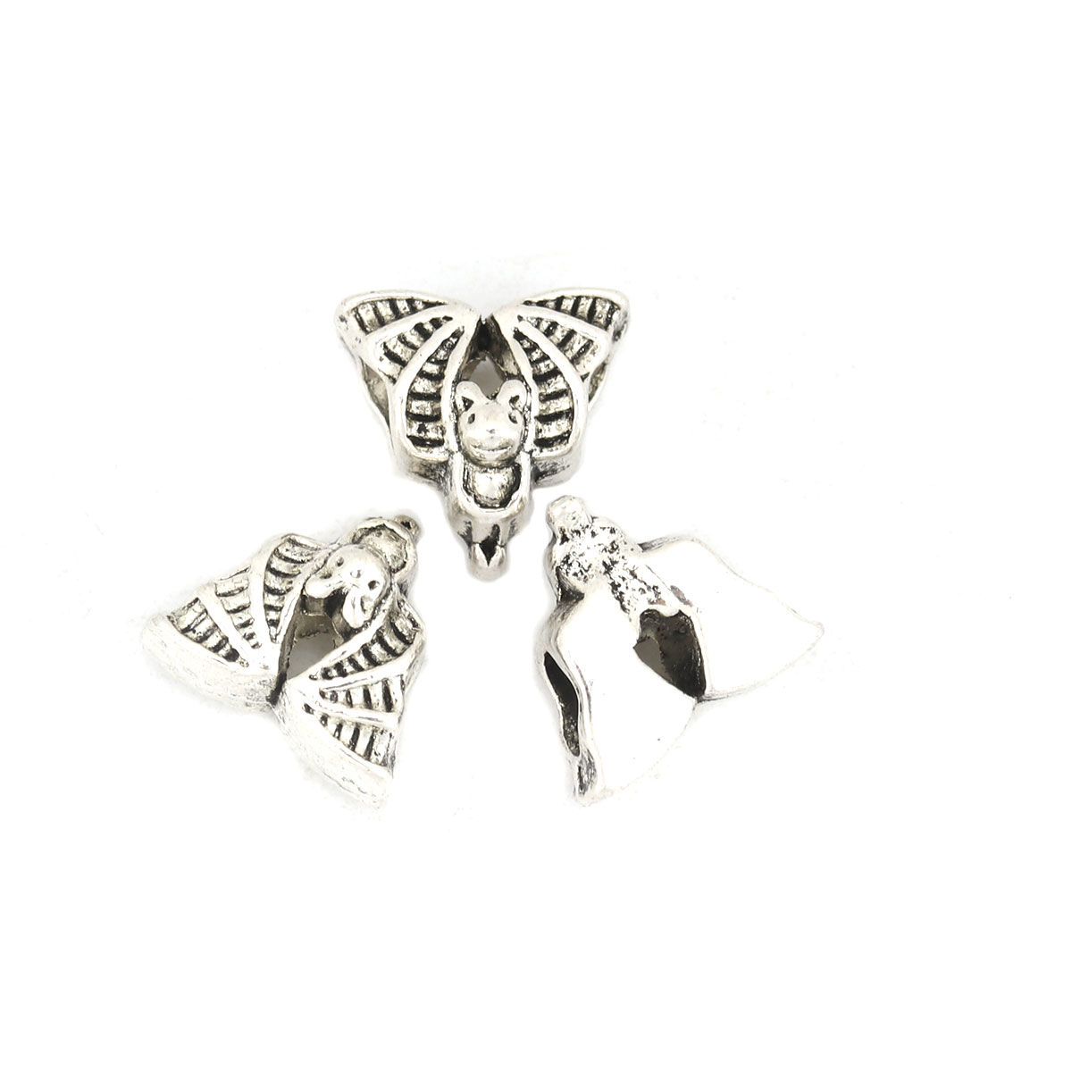 Picture of Zinc Based Alloy Beads Halloween Bat Animal Antique Silver Color About 13mm x 12mm, Hole: Approx 4.5mm, 40 PCs