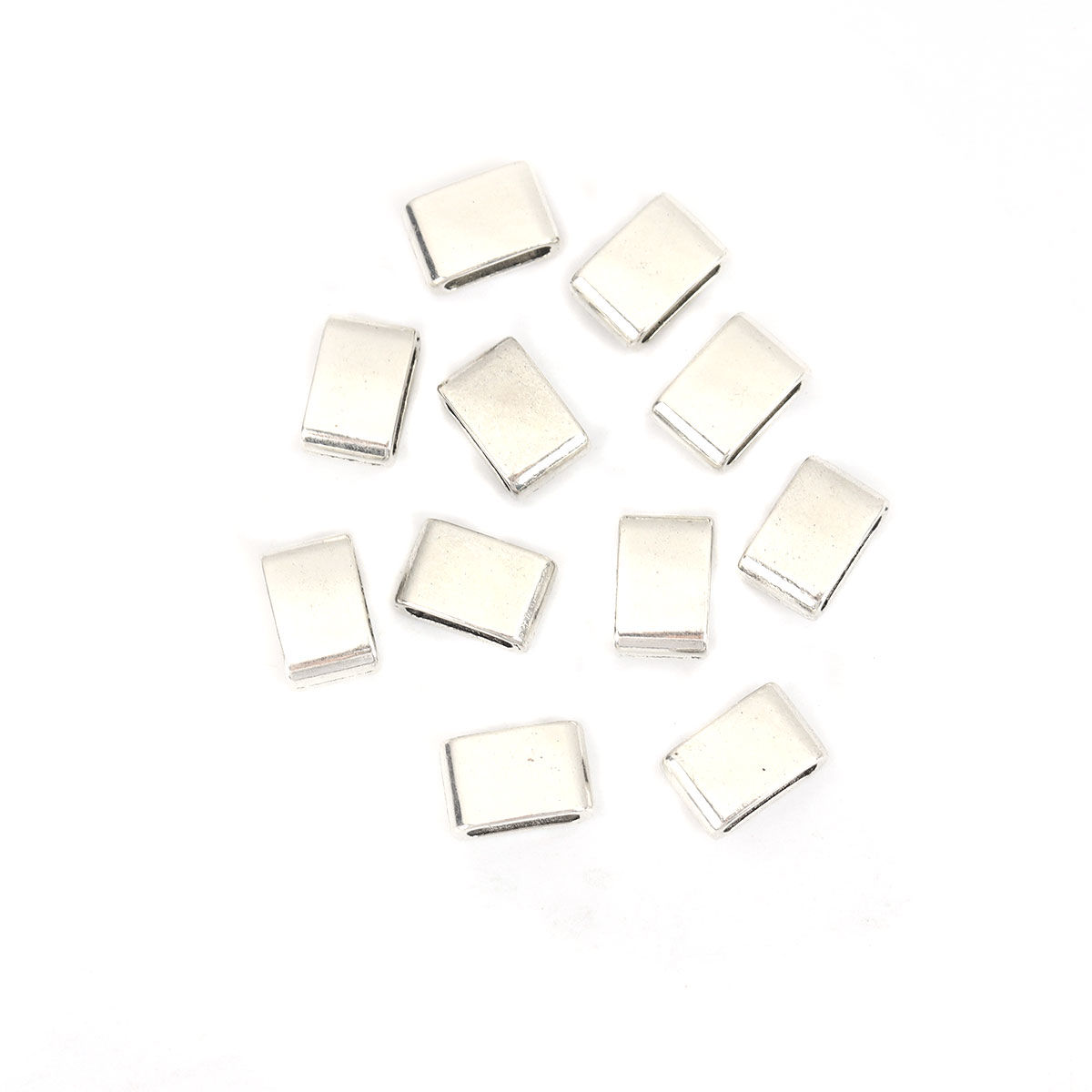 Picture of Zinc Based Alloy Slide Beads Rectangle Antique Silver Color About 12mm x 8mm, Hole:Approx 9.1mm x 2.9mm 50 PCs