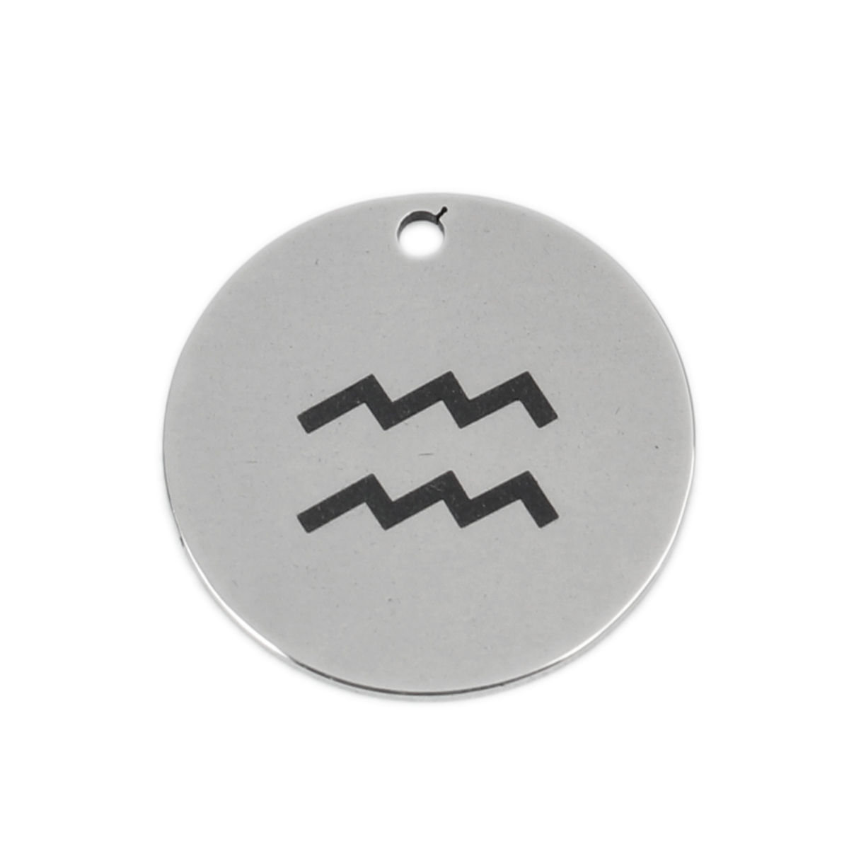 Picture of Stainless Steel Charms Round Disc Silver Tone Aquarius Sign Of Zodiac Constellations 20mm Dia., 5 PCs