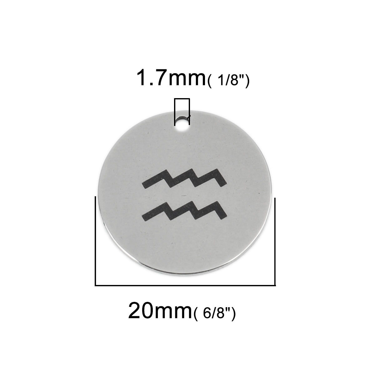 Picture of Stainless Steel Charms Round Disc Silver Tone Aquarius Sign Of Zodiac Constellations 20mm Dia., 5 PCs