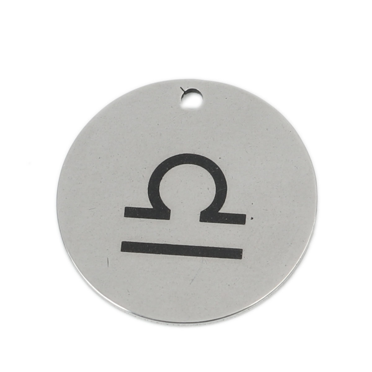 Picture of Stainless Steel Charms Round Disc Silver Tone Libra Sign Of Zodiac Constellations 20mm Dia., 5 PCs