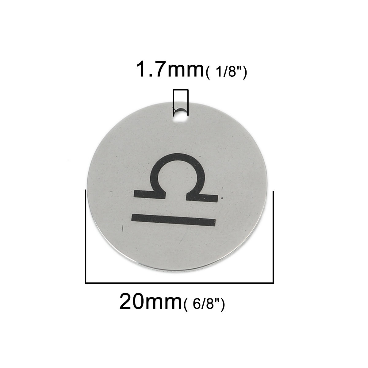 Picture of Stainless Steel Charms Round Disc Silver Tone Libra Sign Of Zodiac Constellations 20mm Dia., 5 PCs