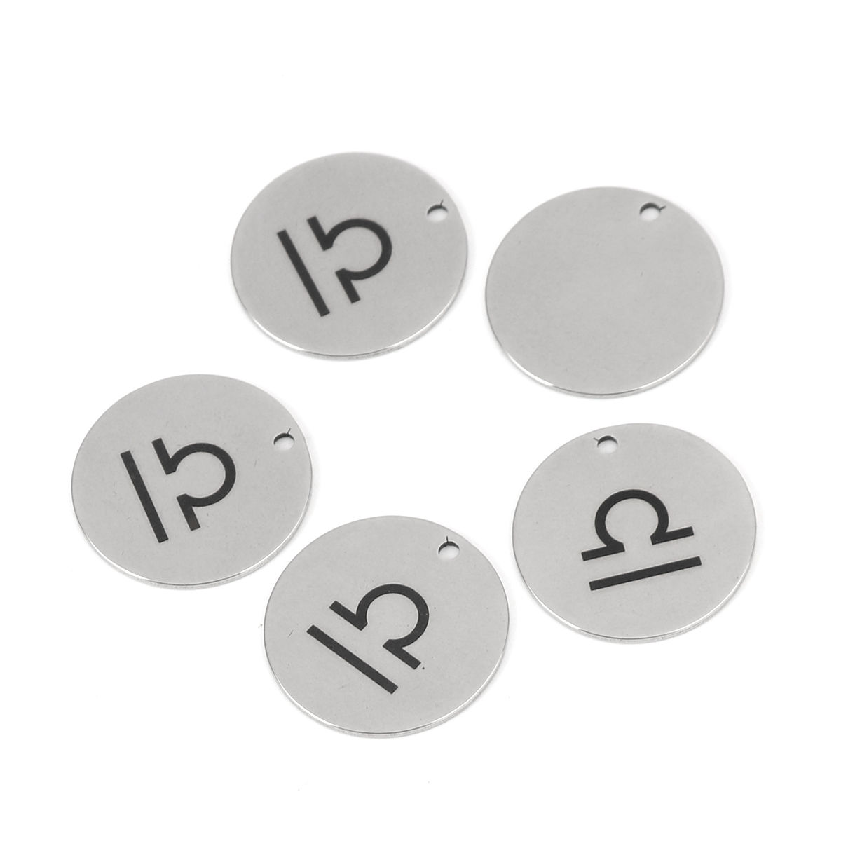 Picture of Stainless Steel Charms Round Disc Silver Tone Libra Sign Of Zodiac Constellations 20mm Dia., 5 PCs