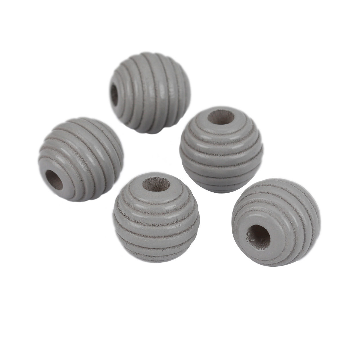 Picture of Natural Wood Spacer Beads Oval French Gray Stripe About 12mm x 11mm, Hole: Approx 3.4mm, 50 PCs