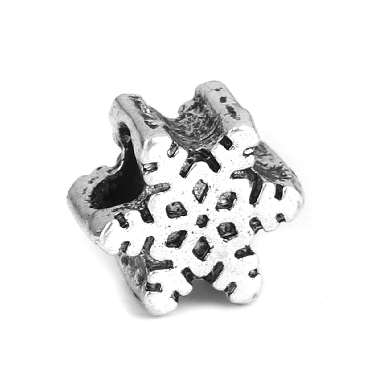 Picture of Zinc Based Alloy Beads Christmas Snowflake Antique Silver Color About 12mm x 11mm, Hole: Approx 4.2mm, 10 PCs