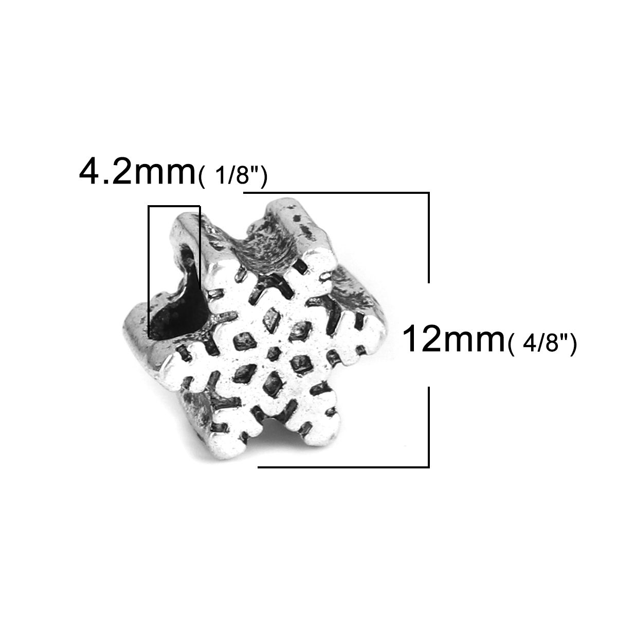 Picture of Zinc Based Alloy Beads Christmas Snowflake Antique Silver Color About 12mm x 11mm, Hole: Approx 4.2mm, 10 PCs
