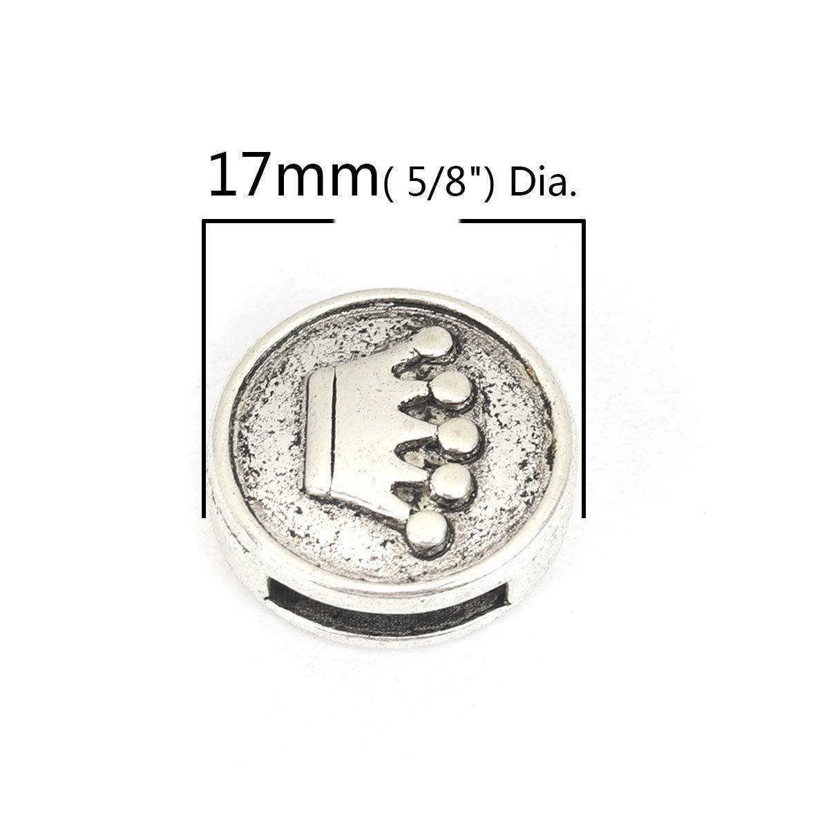 Picture of Zinc Based Alloy Slide Beads Round Crown Antique Silver Color About 17mm Dia, Hole:Approx 10.8mm x 2.1mm 20 PCs