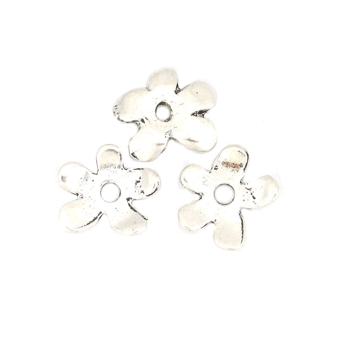 Bild von Zinklegierung Perlkappen Blumen Antiksilber (für Perlengröße: 12mm D.) 12mm x 11mm, 20 Stück