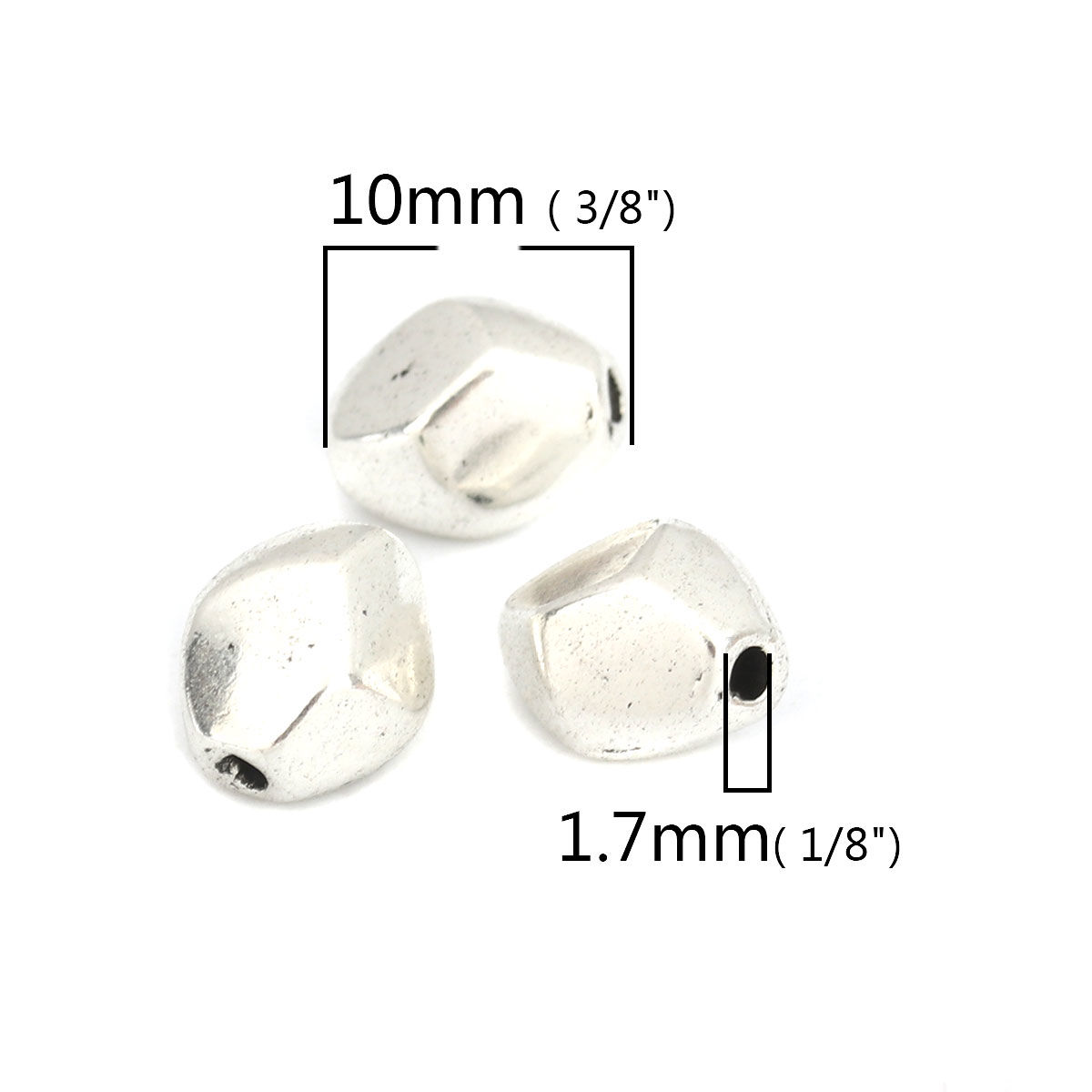 Picture of Zinc Based Alloy Beads Irregular Antique Silver Color About 10mm x 9mm, Hole: Approx 1.7mm, 50 PCs