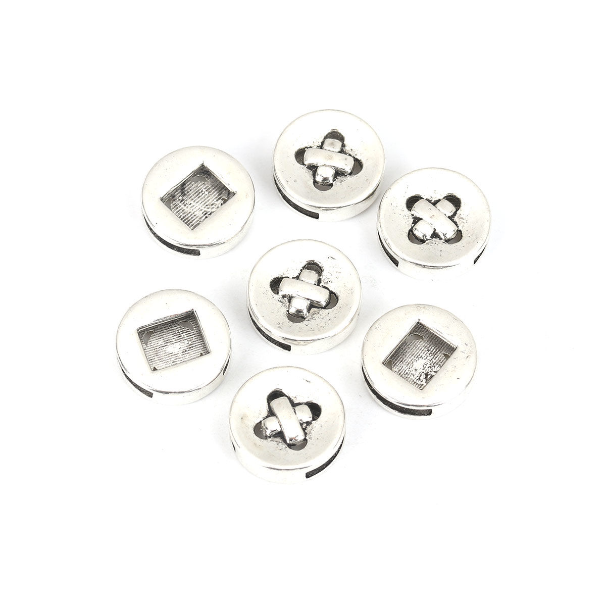 Picture of Zinc Based Alloy Slide Beads Round Cross Antique Silver Color About 18mm Dia, Hole:Approx 12.2mm x 2.2mm 20 PCs